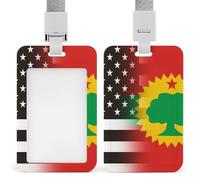 Black and White U.S.A. The Oromo Liberation Front Flag Fashion ID Badge Holder Sliding Vertical Name Tag Card Protector with Lanyard
