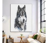 Black And White Unframed Canvas Wall Art -Fierce Old Wolf Artwork, Waterproof Modern Print, Wild Animals Wall Decoration for Living Room, Bedroom Pictures for Walls - 36 x 24 in