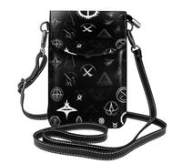 Black And White Universe Pattern Ladies Leather Flap Phone Bag Multifunctional Small Crossbody Bag For Daily Use And Travelling