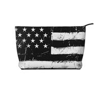 Black and White US Striped Flag Printed Makeup Bag Corduroy Travel Cosmetic Bags Cosmetic Case Toiletry Bag Organizer for Women Mom Girls