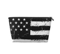Black and White US Striped Flag Printed Travel Cosmetic Bags with Silver Zipper Makeup Organizer Cosmetic Case Toiletry Bag for Women Mom Girls