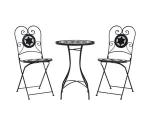 (black and white) vidaXL Mosaic Bistro Set Outdoor Bar Set Table and Chair Iron and Ceramic