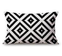 Black and White Waist Lumbar Cotton Linen Throw Pillow case Cushion Cover for Sofa Home Decorative Oblong 12x20 Inches
