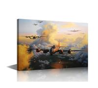 Black and White Wall Art 1 Panel WWII Airplanes Paintings Military Aircraft Pictures Print on Canvas Wall Decor Winter Decoration for Living Room Bedroom Framed Gallery-Wrapped Ready to Hang 24x16 in