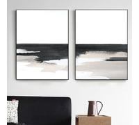 Black and White Wall Art Abstract Modern Neutral Pictures Black White Beige Wall Art 16x24inchx2PCS No Frame