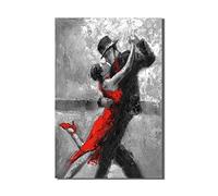 Black and White Wall Art Tango Dancer in Red Black Dancing Suits Painting Prints on Canvas with Frame for Bedroom Decor (16Wx24L, Tango 3)