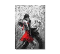 Black and White Wall Art Tango Dancer in Red Black Dancing Suits Painting Prints on Canvas with Frame for Bedroom Decor (16Wx24L, Tango 2)
