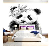 Black and White Wall Murals for Living Room Watercolor Animal Panda 3D Print Photo Wallpaper Luxury Design Modern Non-Woven Wall Mural Sofa TV Kids Bedroom Decoration 200 x 140cm