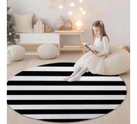 Black And White Washable Round Rug Area Rug for Living Room - Minimalism Horizontal Stripes Print Large Rug with Upgrade Anti-slip PVC Material for Bedroom Classic Round Carpet Non Shedding, 150 cm