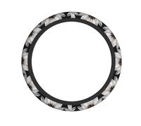 Black and White Water Lily Printed Steering Wheel Cover Elastic Stretch Car Wheel Wrap Breathable Non-Slip Steering Wheel Protector for Car Truck SUV