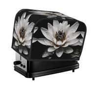 Black and White Water Lily Toaster Cover 2 Slice, Waterproof Bread Machine Covers with Pockets Universal Size Kitchen Small Appliance Cover with Handle, Dust and Fingerprint Protection