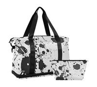 Black and White Watercolor Ink Spots Overnight Carry On Tote and Luggage with Wet Pocket Adjustable Strap Sport Training Bag for Airplane Traveling 2 Pcs Set for Men Women