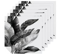 Black And White Watercolor Tropical Leaves Cloth Napkins Set of 6, Square Premium Reusable Washable Polyester Table Linen Napkin for Dinner Party