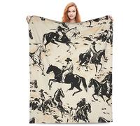 Black and White Western Throw Blankets Soft Cozy Flannel Western Cowboy Riding Horse Throw Blanket Catus Throw Blankets for Couch Bed Dorm 80"x60"