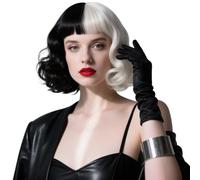 Black and White Wig, Funny Wigs for Women, Medium Long Curly Wavy Curly Wigs Adult, Perfect for Cruella Wig Cosplay Events, Halloween Parties for Women, Men