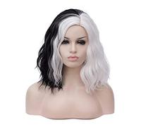 Black and White Wig Short Wavy Synthetic Wigs Short Wavy Over Shoulder Length Women Full Bang Heat for Halloween Magic Show Cosplay