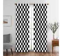 Black and White Window Drapes Curtain Checkered Flag Racing Race Car Line Rod Pocket Drapes Curtain for Living Room Home Decor 52x96 Inches 2 Panels