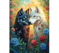 Black And White Wolf Couple 1000 Piece Pack DIY Jigsaw Puzzle Mitos Fantástico Cuento De Hadas Collectors Cognitive Development Educational Decorative Puzzle Gifts for Adults High-grade Cardboard 100