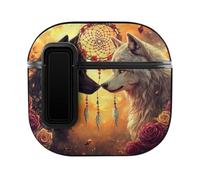 Black And White Wolf Dream Catcher Bluetooth Headphone Case Earphone Protective Cover with Magnets Lock Compatible with Airpods 4
