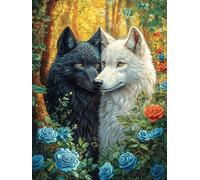 Black And White Wolves Together 300 Pcs Jigsaw Puzzles Wildlife Pet Puzzles for Adults Teens Relaxing Fun Family Game Team Building Stress Reducing Autumn Durable Cardboard 300 PCS