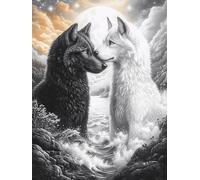 Black And White Wolves Yin-Yang Art 500 Piece Jigsaw Puzzle for Adults Wildlife Pet Jigsaw Weekend Chill Out Activity Challenging Colourful Puzzle for Friends 500 PCS
