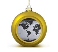 Black and White World Map Christmas Ball Ornament - 2.4 Inch Shatterproof Plastic Xmas Tree Decorations, Golden Christmas Tree Decor Hanging Ball for Holiday Wedding Party Decor
