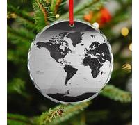 Black and White World Map Christmas Ornaments - Round Xmas Hanging Ornaments for Christmas Tree Decorations, Farmhouse Rustic Holiday Home Decor and Gift Party Tags (3.1 Inch)