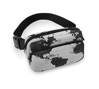Black And White World Map Fanny Pack for Women Men Waist Bag Belt Bag Adjustable Casual Bag for Travel Sports Hiking, white, 7.9x5.1inches