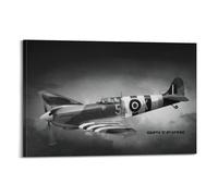 Black And White WWII Vintage Aircraft Poster Spitfire Fighter Plane Decorative Canvas Family Bedroom Artwork Picture Painting 12x18inch(30x45cm)
