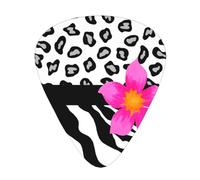 Black And White Zebra And Cheetah Skin And Pink Flower,12 Pcs Guitar Pick,3 Different Thickness Plectrums for Acoustic Guitar Bass Ukulele (0.46mm 0.96mm 0.71mm)