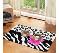 Black And White Zebra And Cheetah Skin And Pink Flower,Waterproof Pet Feeding Mat,PU Leather Placemats for Cat Dog Water Bowl,Food Mats,40x60cm