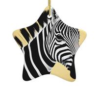 Black and White Zebra FFGhjk Printed Star-Shaped Ceramic Christmas Tree Ornaments Holiday Party Home Decoration