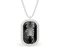 Black And White Zebra Portrait Rectangle Pendant Necklace Silver Women Jewelry Alloy Keychain Tag Jewelry