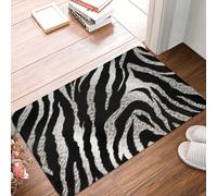 Black and White Zebra Print Door Mat Indoor Outdoor Welcome Mat Resist Dirt Entryway Mat Low Profile Floor Mat Front Doormat Non-Slip Bath Mats Absorbent Flannel Area Rug 24 x 16 in