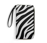 Black and White Zebra Print Long Wallet PU Leather Credit Card Holder Money Clip Purse with Hand Strap
