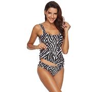 Black and White Zebra Print Tankini Swimsuit for Women Sexy 2 Piece Women's Bathing Suit Set, Black and White Zebra Print, Large