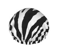 Black And White Zebra Waterproof Reusable Shower Cap For Women - Elastic Hair Cover For Bath, Spa, Travel & Daily Use
