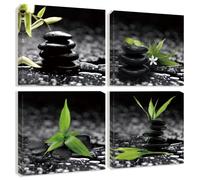 Black and White Zen Stone Wall Art Green Canvas Pictures Artwork Still Life Bathroom Décor Relax Calm Art Prints Painting for Bedroom Wall Décor 12"x12"