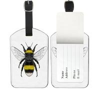 Black and Yellow Bee Luggage Tags, PU Leather Suitcase Name Tags with Privacy Protection Cover, Baggage Tag Bags Suitcase Labels Luggage Identifiers, Men Women Travel Gift Ideas Funny Gifts
