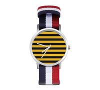 Black and Yellow Bee Pattern Woven Strap Watch Multicolor Wristwatch Non-Scale Analog Watches for Men Women Birthday Gift