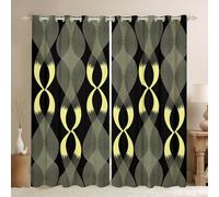 Black And Yellow Blackout Curtains Modern Geometry Wave Lines Drapes For Bedroom,Abstract Geometric Stripes Window Curtains Ombre Greyish Gradient Window Treatments 52 x 63 Inch, 2 Panels