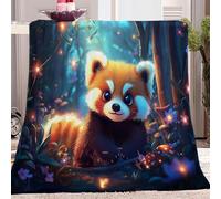 Black and yellow Flannel Fleece Blanket for Couch Sofa Cartoon red panda in glowing trees Boys Girls Teens Adults Autumn Winter Throw Blanket Theme Bed Cover Lightweight Blanket, 50 x 60 inch
