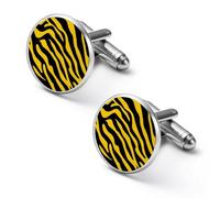 Black And Yellow Zebra Print Mens Classic Cufflinks Custom Shirt Cuff Links Jewelry Accessories for Business Wedding 0.7" 0.8"