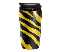 Black And Yellow Zebra Print Printed Reusable Coffee Mug Insulated Travel Drinking Cup Water Bottle with Lid 250ml