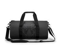 Black Angel Wings Minimalist Travel Gym Bag for Women Men Cylindrical Duffle Bag Sport Workout Bag with Shoulder Strap