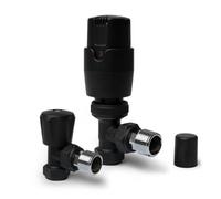 Black Angled Thermostatic Radiator Valves TRV Modern Radiator Valves 15mm x 1/2" (Set of 2) for Heated Towel Rails & Central Heating Radiators Radiator Valve Set