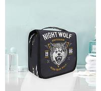 Black Angry Night Wolf Hanging Foldable Toiletry Cosmetic Bag Makeup Travel Organizer Bags Case for Women Girls Bathroom