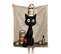 Black Animal Cat Pattern Single Size Throw Blanket 50x60 Inches, Fashion Microfiber 3D Print Throw for Home Decoration, Lightweight Flannel Blanket for Sofa Bed Chairs ab831