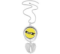 Black Animal Panther Outline Natural Pendant Angel Wings Rotating Necklace Jewelry