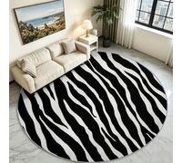 Black Animal Print Stripe Round Rug 90 cm, Modern Washable Room Mat | Safari Graphic Circle Floor Cover, Anti-Skid Heavy Duty Base, Bold Statement Rug for Student Dorm & Modern Lounge Sofa
